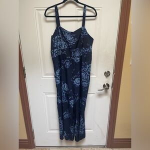 Old Navy Floral Navy Blue Jumpsuit Romper XL Lightweight, Breezy Material